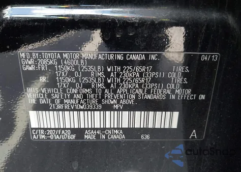 2013 Toyota Rav4 Xle z USA, uszkodzony, nr VIN 2T3RFREV1DW039339